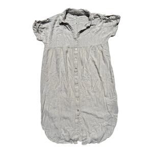 New In Oatmeal Full Button Linen Blend Midi Shirt Dress Sz L Casual Beach Resort
